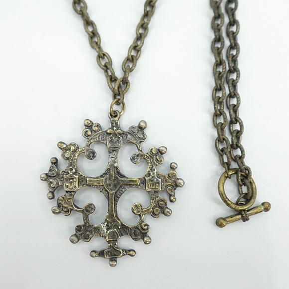 Jewelry - VTG Ethiopian Coptic Cross Necklace Bronze Tone Toggle Clasp 2" Pendant Ornate